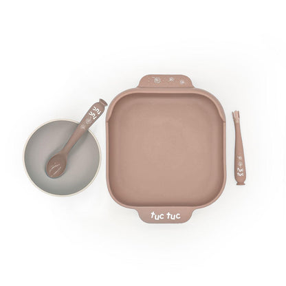 Tuc Tuc Baby Feeding Set – 3 - Piece Silicone Plate, Bowl, and Utensil Set - Twisoo