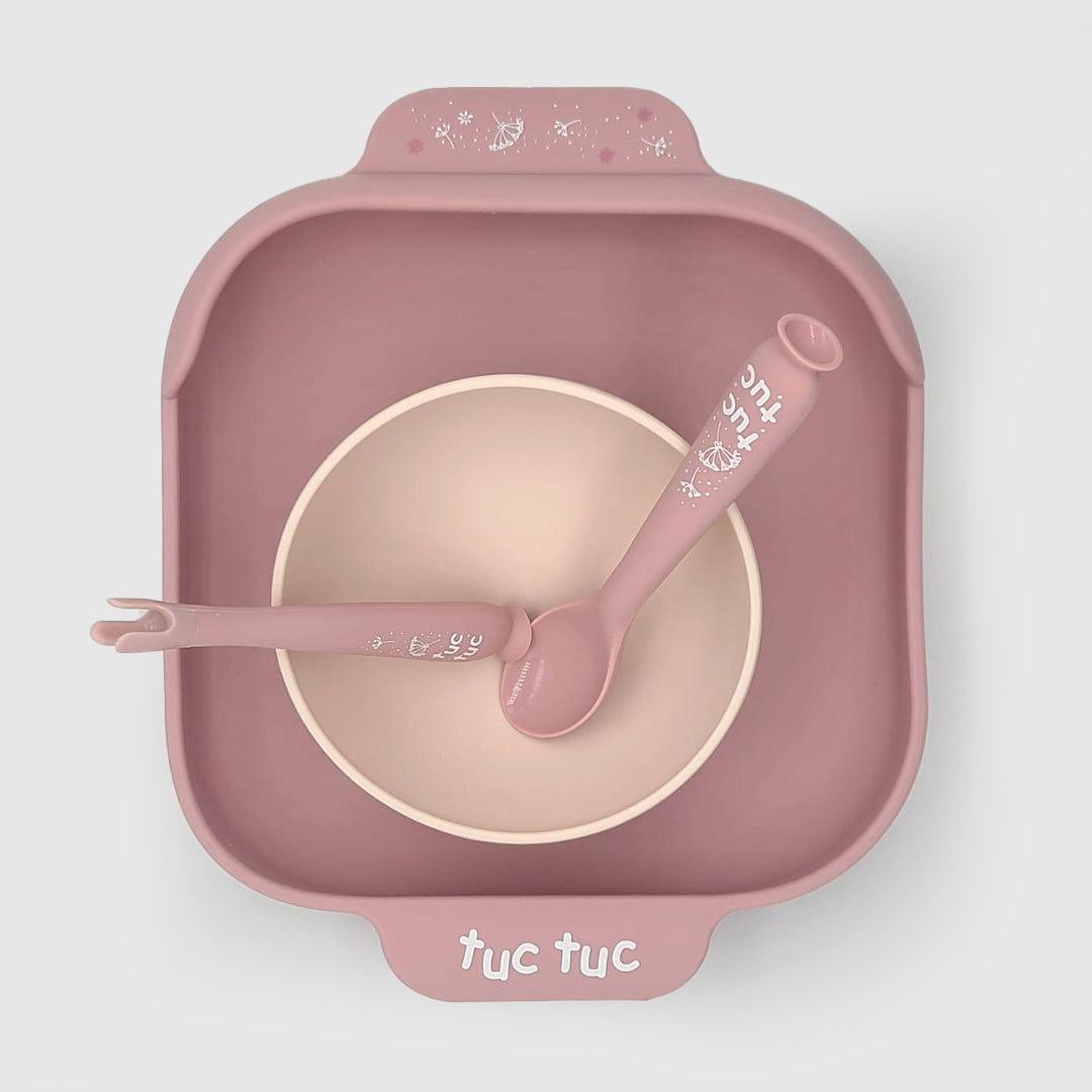Tuc Tuc Baby Feeding Set – 3 - Piece Silicone Plate, Bowl, and Utensil Set - Twisoo