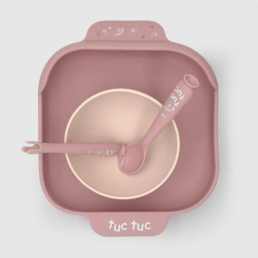 Tuc Tuc Baby Feeding Set – 3 - Piece Silicone Plate, Bowl, and Utensil Set - Twisoo